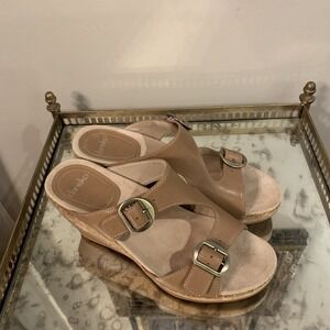 Dansko Womens Wedge Sandals‎ US 8 M EU 39 Carla Full Grain Leather Slip On Tan